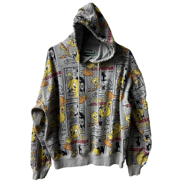 Warner Bros Looney Tunes Womens Med Tweety and Slyvester All Over Print Hoodie - Picture 1 of 7